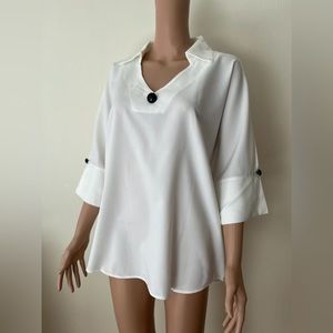 Brand new women’s casual 3/4 sleeve loose V neck solid white shirt top, XL